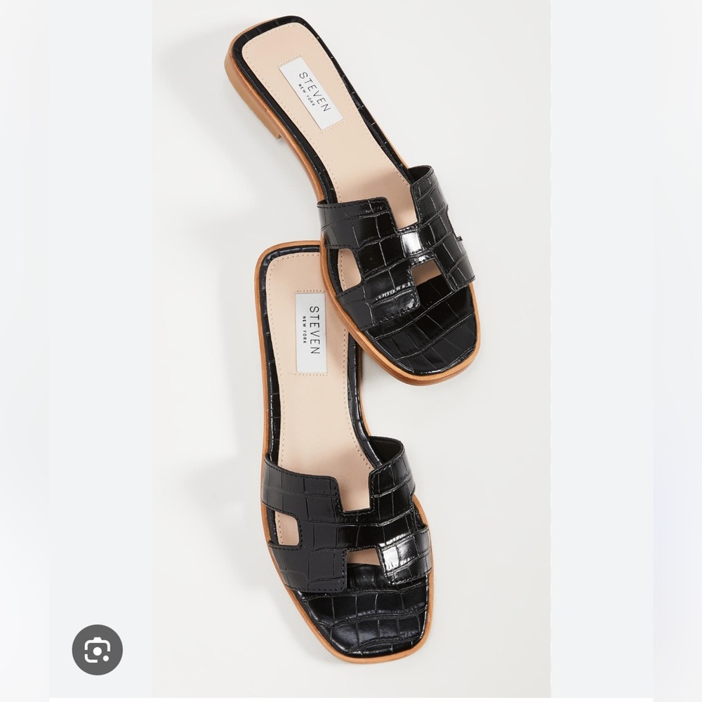 Steve Madden Black Croc-Embossed Slide Sandals